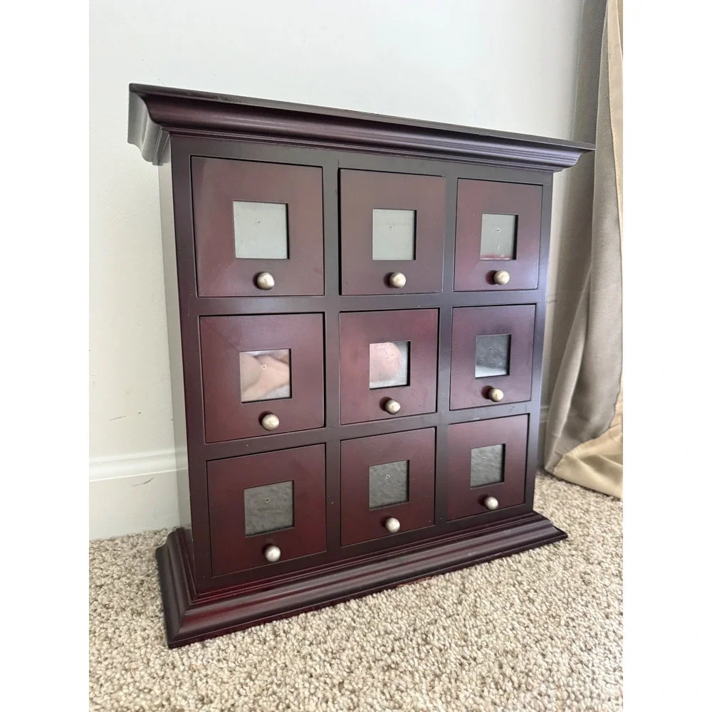 Mahogany Wood 9 Drawer Jewelry Box Apothecary Chest Wall Mount Organizer Brown